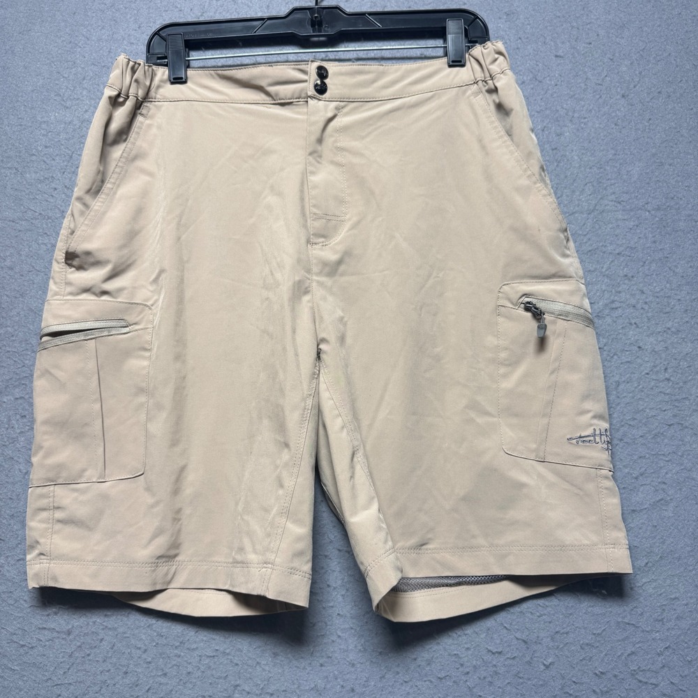 Reel Life Mens Sand Cargo Shorts Large 38x9 Elastic Waist Band Zip Pockets‎